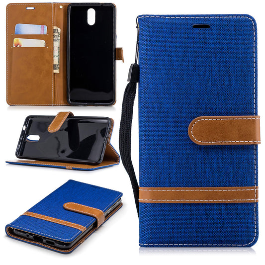 Nokia 3.1 2018 Stand Case Wallet Card Slots Denim Jeans Leather Case With Stand