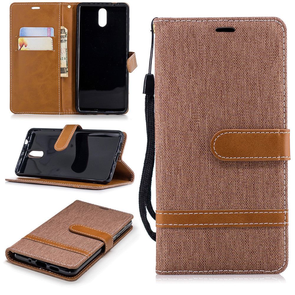 Nokia 3.1 2018 Stand Case Wallet Card Slots Denim Jeans Leather Case With Stand
