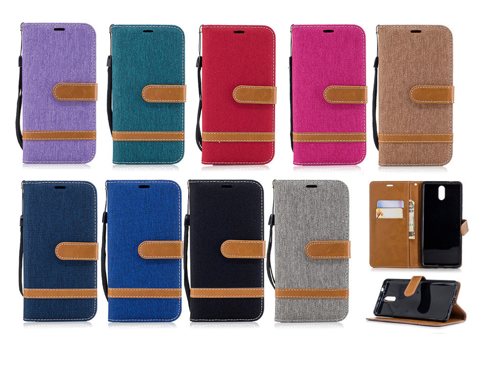 Nokia 3.1 2018 Stand Case Wallet Card Slots Denim Jeans Leather Case With Stand