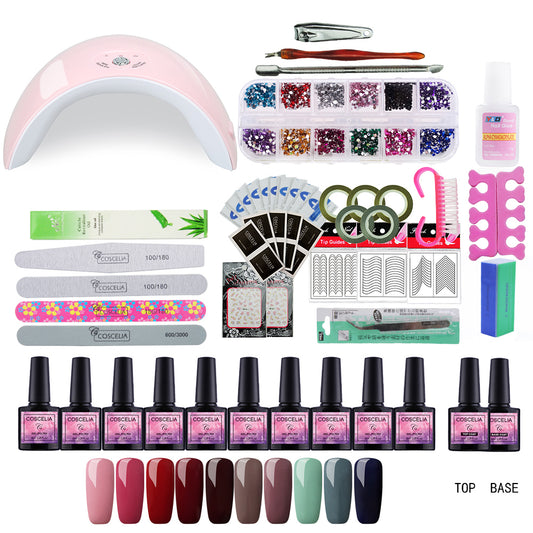 36W Nail Dryer Lamp 10 pcs Nail Polish UV Gel Nail Art Decoration Set