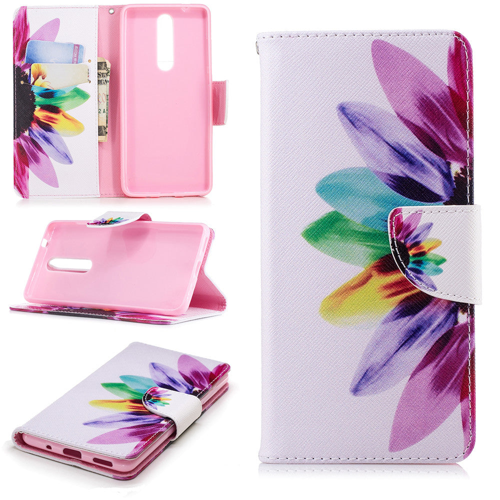 PU Leather Case For Nokia 5.1 2018 Fashion Colorful Wallet Painted Cover With Stand Card Slot