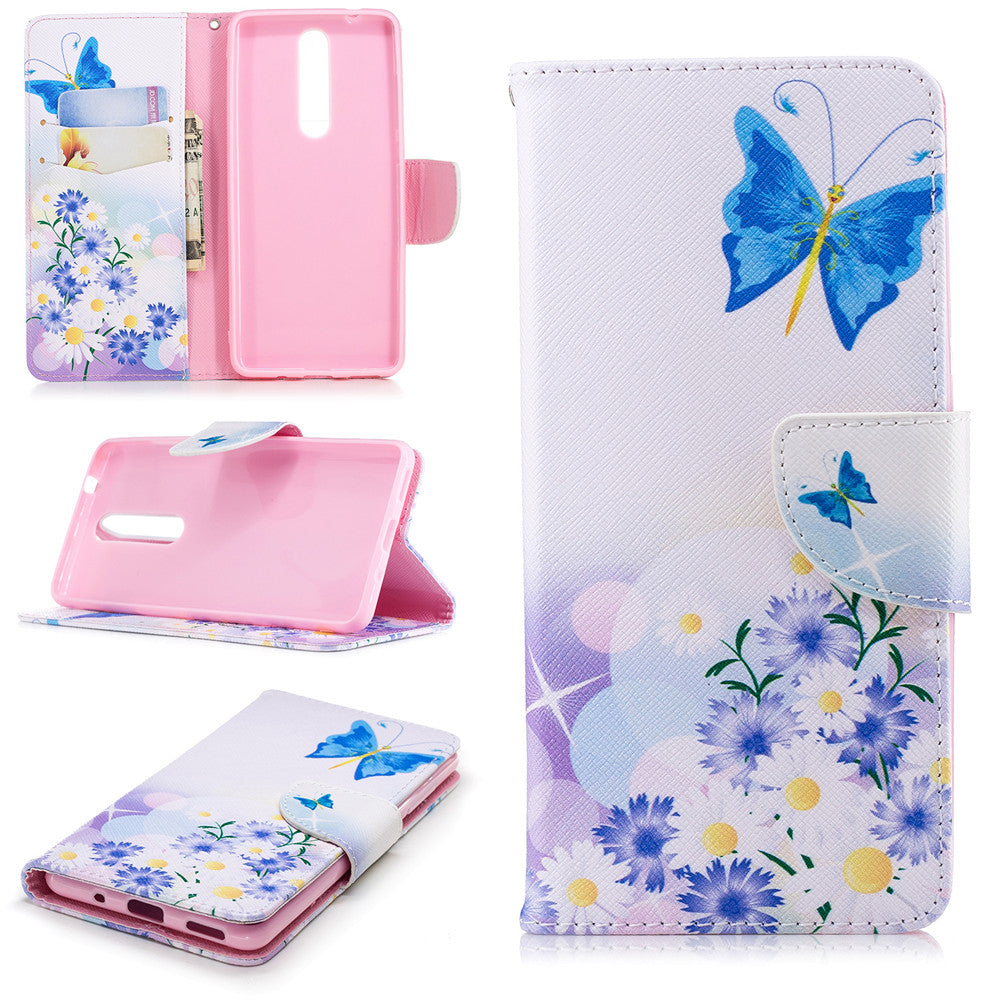 PU Leather Case For Nokia 5.1 2018 Fashion Colorful Wallet Painted Cover With Stand Card Slot