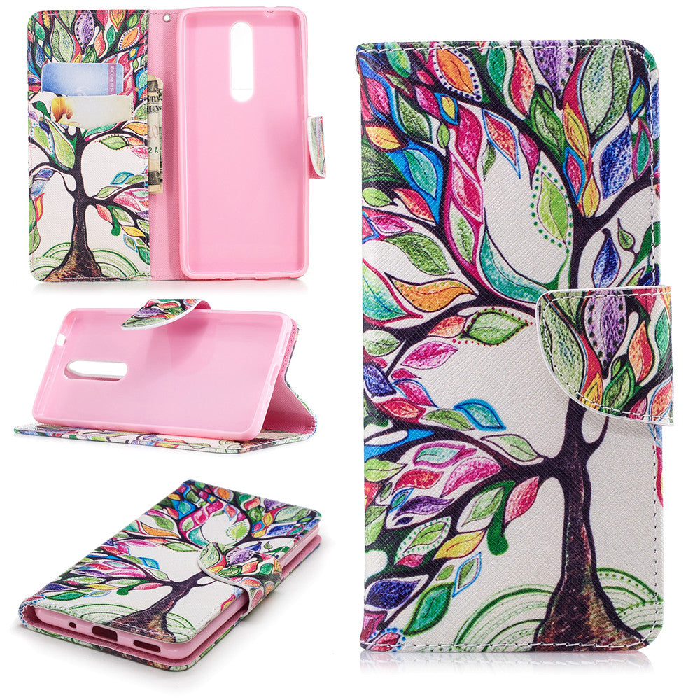 PU Leather Case For Nokia 5.1 2018 Fashion Colorful Wallet Painted Cover With Stand Card Slot