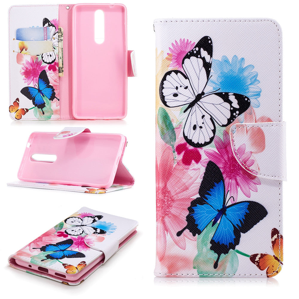PU Leather Case For Nokia 5.1 2018 Fashion Colorful Wallet Painted Cover With Stand Card Slot