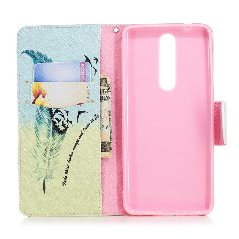 PU Leather Case For Nokia 5.1 2018 Fashion Colorful Wallet Painted Cover With Stand Card Slot