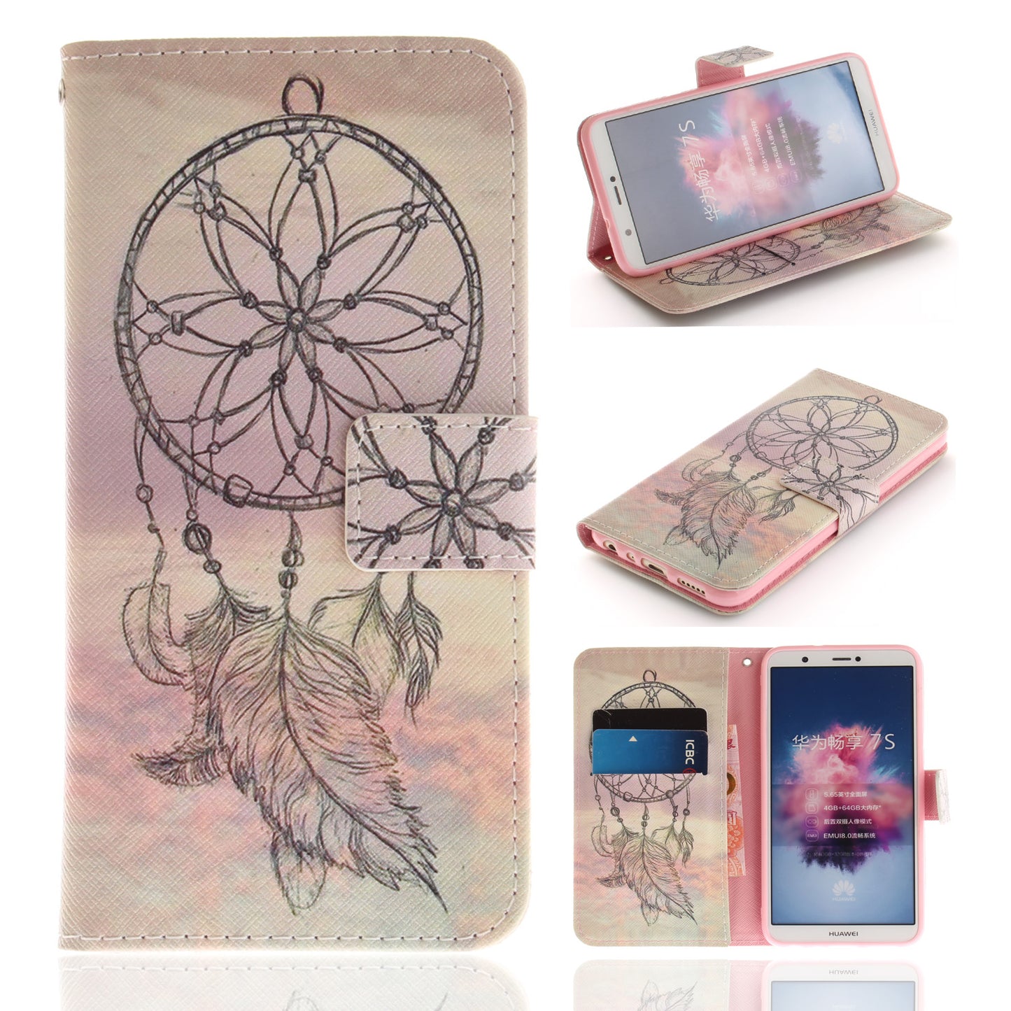 Huawei P Smart/Huawei Honor 9 Lite Phone Case Pattern Printed Flip Magnetic Wallet Card Slot Soft Protective Cover