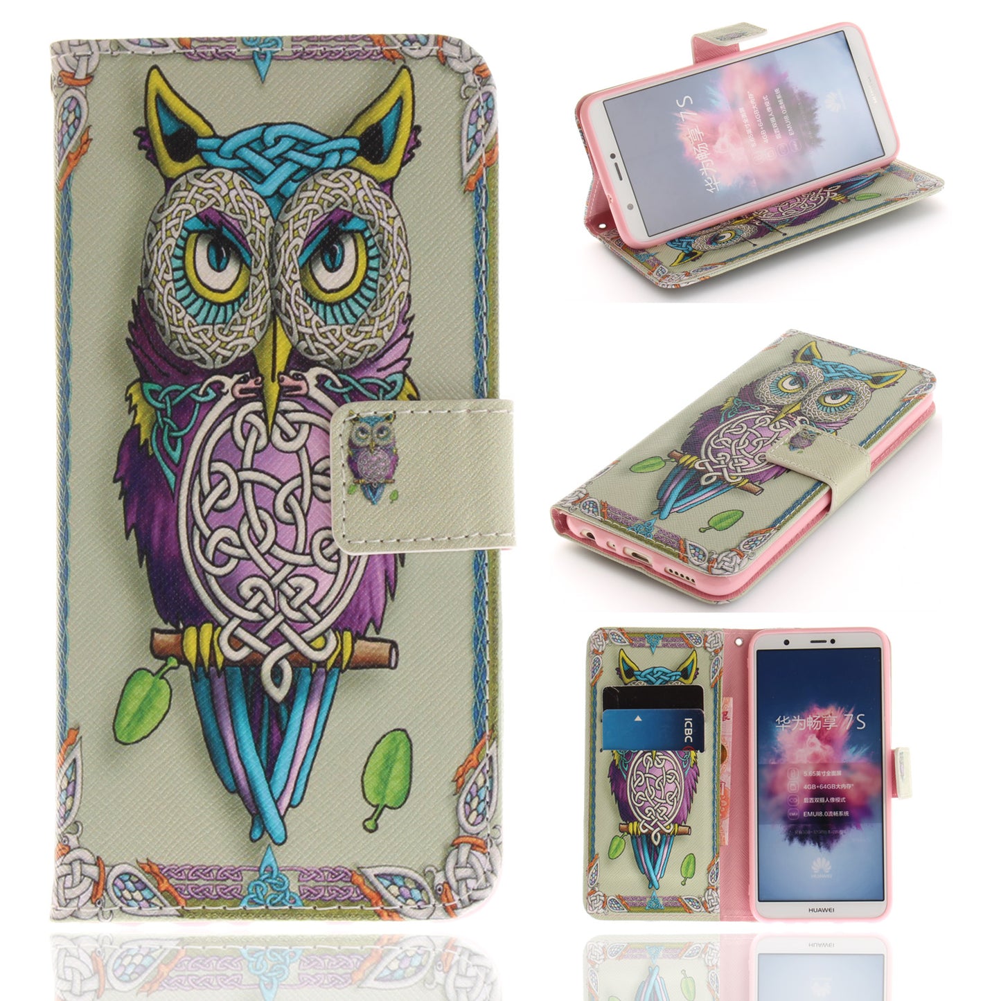 Huawei P Smart/Huawei Honor 9 Lite Phone Case Pattern Printed Flip Magnetic Wallet Card Slot Soft Protective Cover