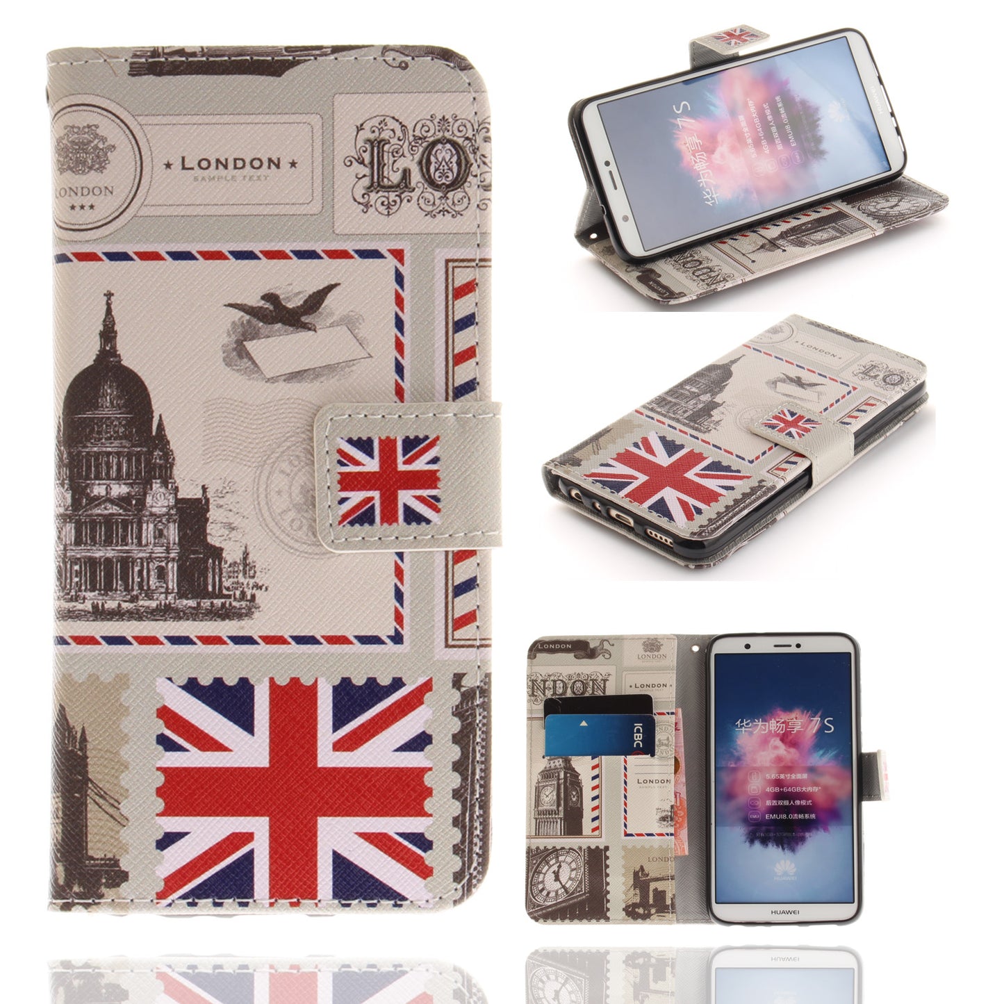 Huawei P Smart/Huawei Honor 9 Lite Phone Case Pattern Printed Flip Magnetic Wallet Card Slot Soft Protective Cover
