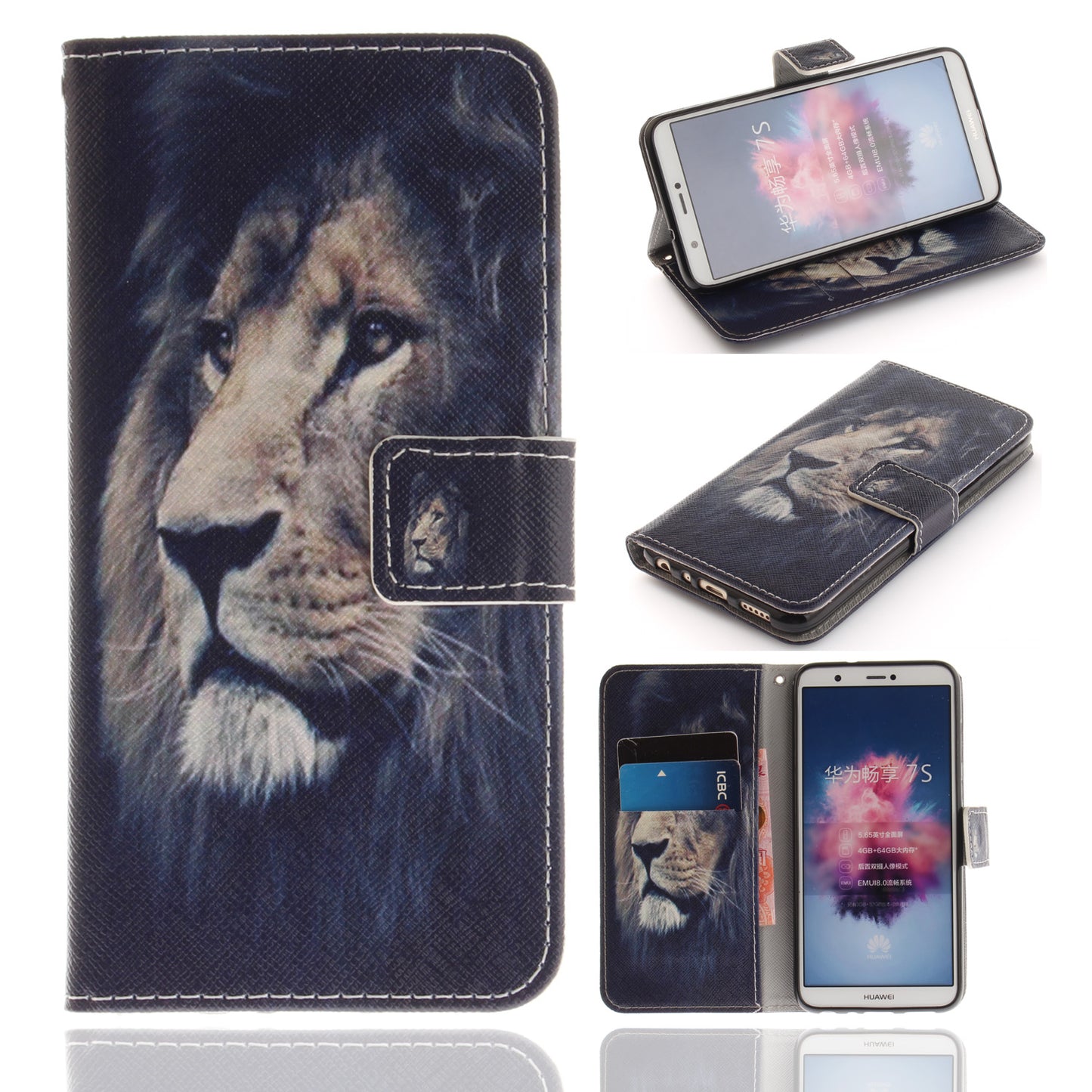 Huawei P Smart/Huawei Honor 9 Lite Phone Case Pattern Printed Flip Magnetic Wallet Card Slot Soft Protective Cover