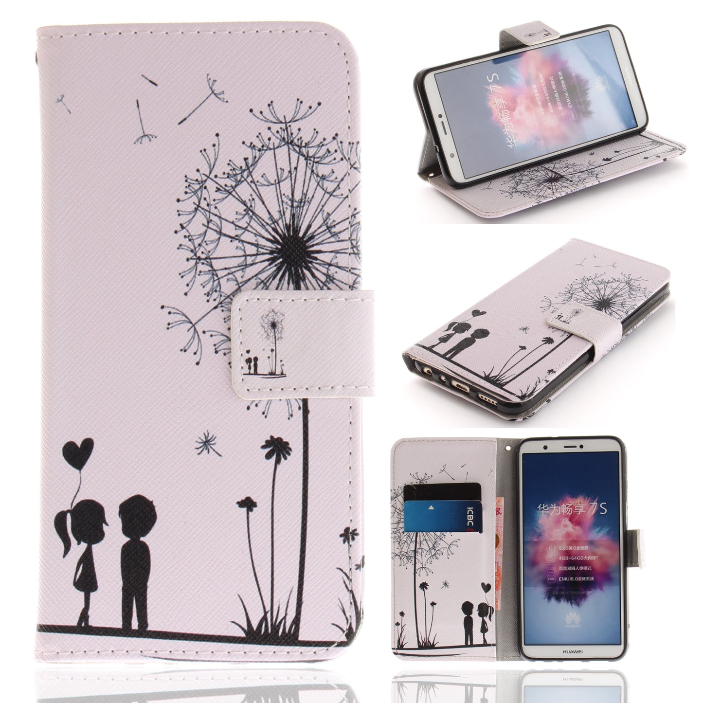 Huawei P Smart/Huawei Honor 9 Lite Phone Case Pattern Printed Flip Magnetic Wallet Card Slot Soft Protective Cover