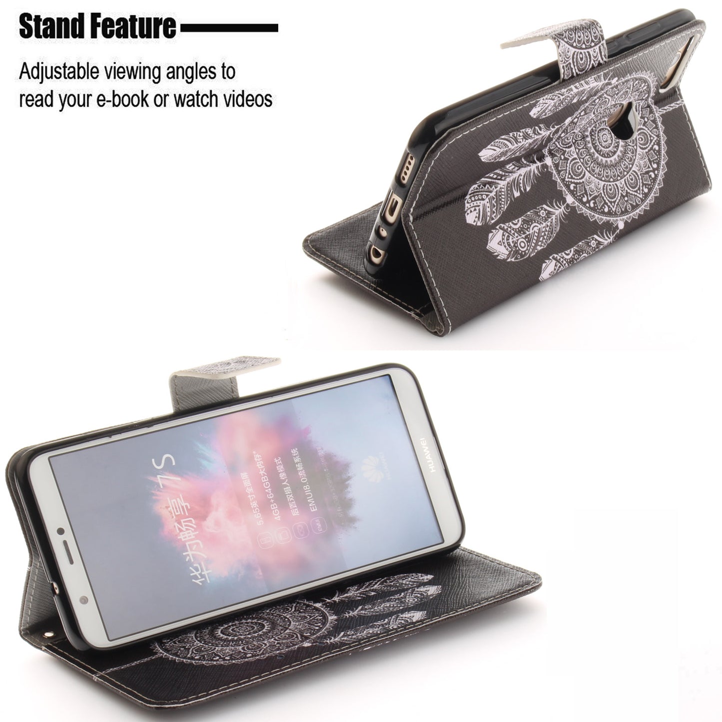 Huawei P Smart/Huawei Honor 9 Lite Phone Case Pattern Printed Flip Magnetic Wallet Card Slot Soft Protective Cover