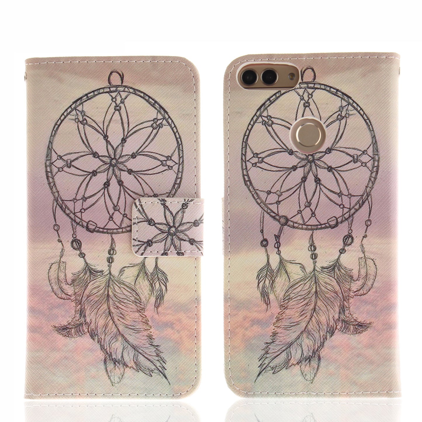 Huawei P Smart/Huawei Honor 9 Lite Phone Case Pattern Printed Flip Magnetic Wallet Card Slot Soft Protective Cover