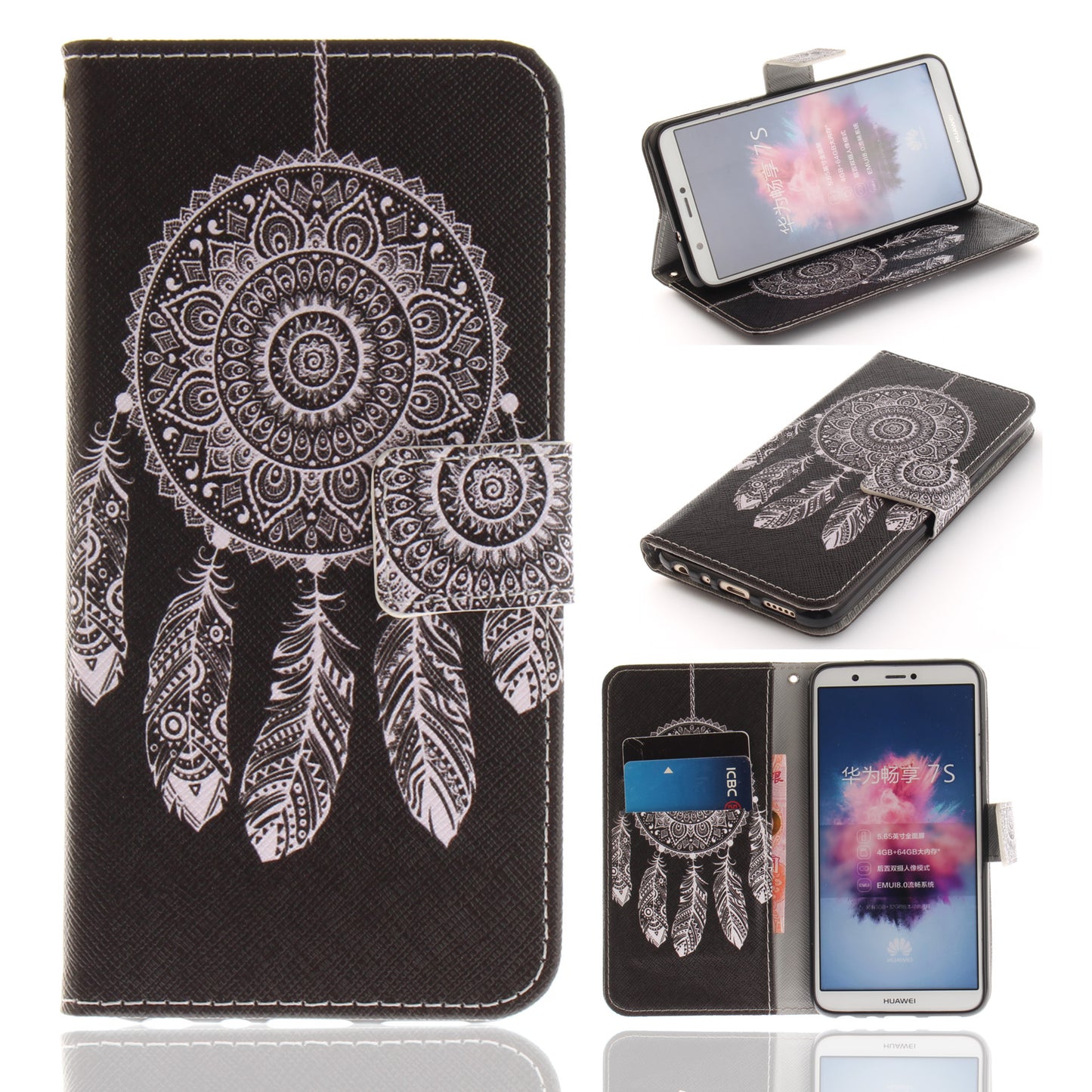 Huawei P Smart/Huawei Honor 9 Lite Phone Case Pattern Printed Flip Magnetic Wallet Card Slot Soft Protective Cover