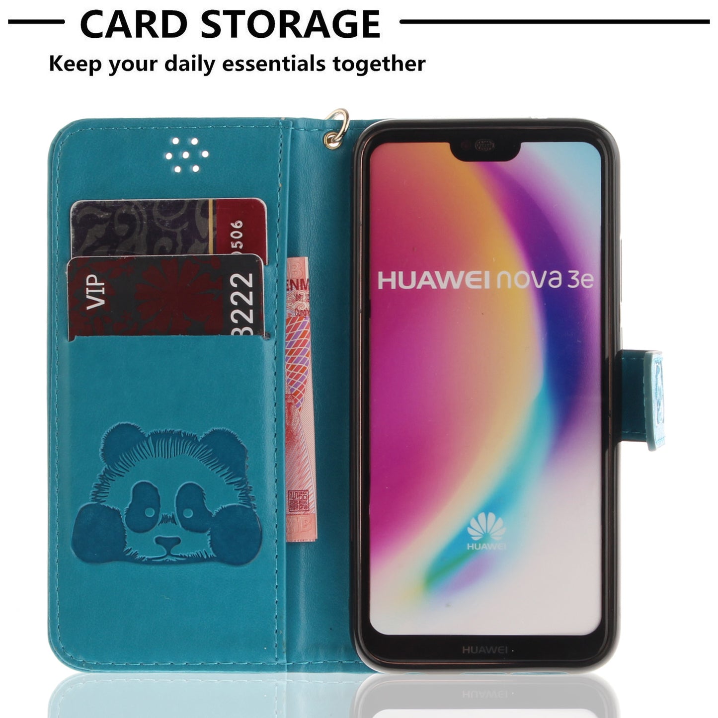 3D Embossing Panda Design For Huawei P20 Lite PU Leather Wallet Flip Cover Stand Card Slot Soft With Strap