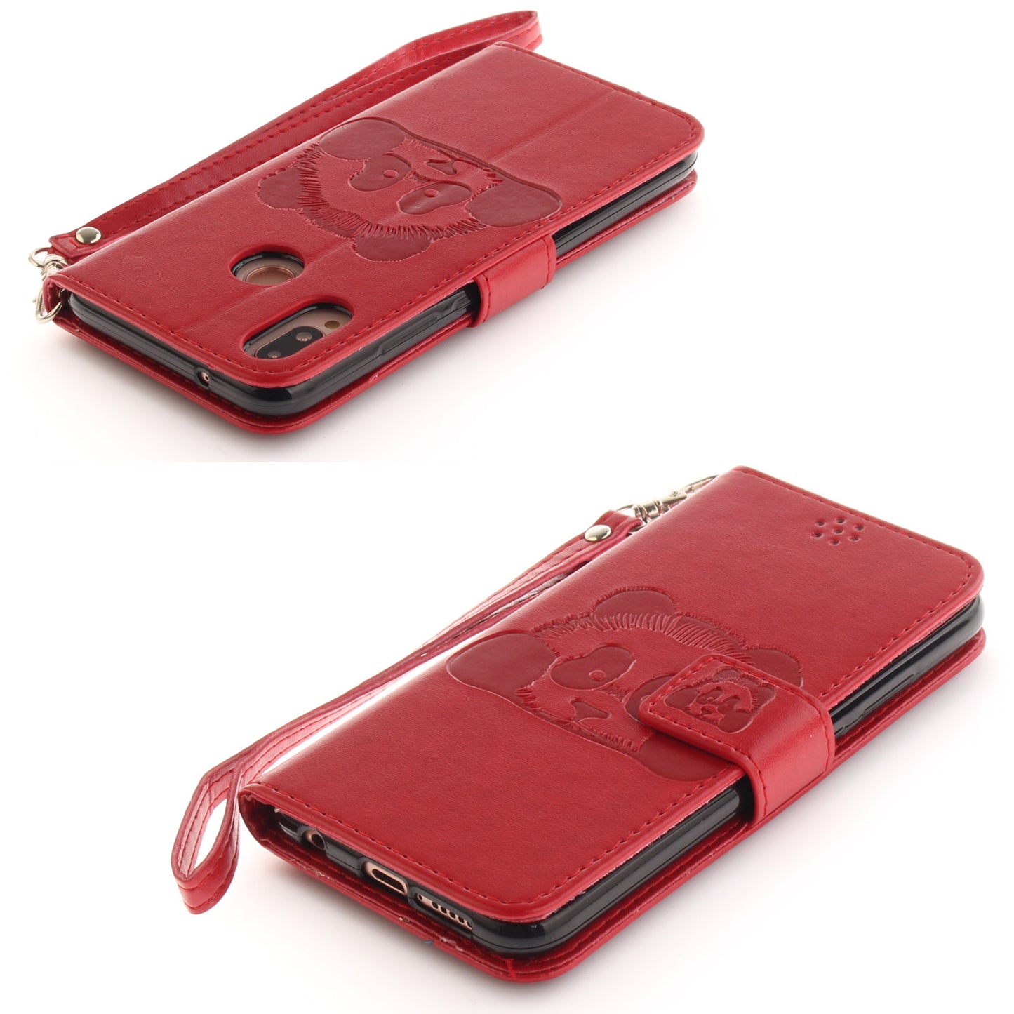 3D Embossing Panda Design For Huawei P20 Lite PU Leather Wallet Flip Cover Stand Card Slot Soft With Strap