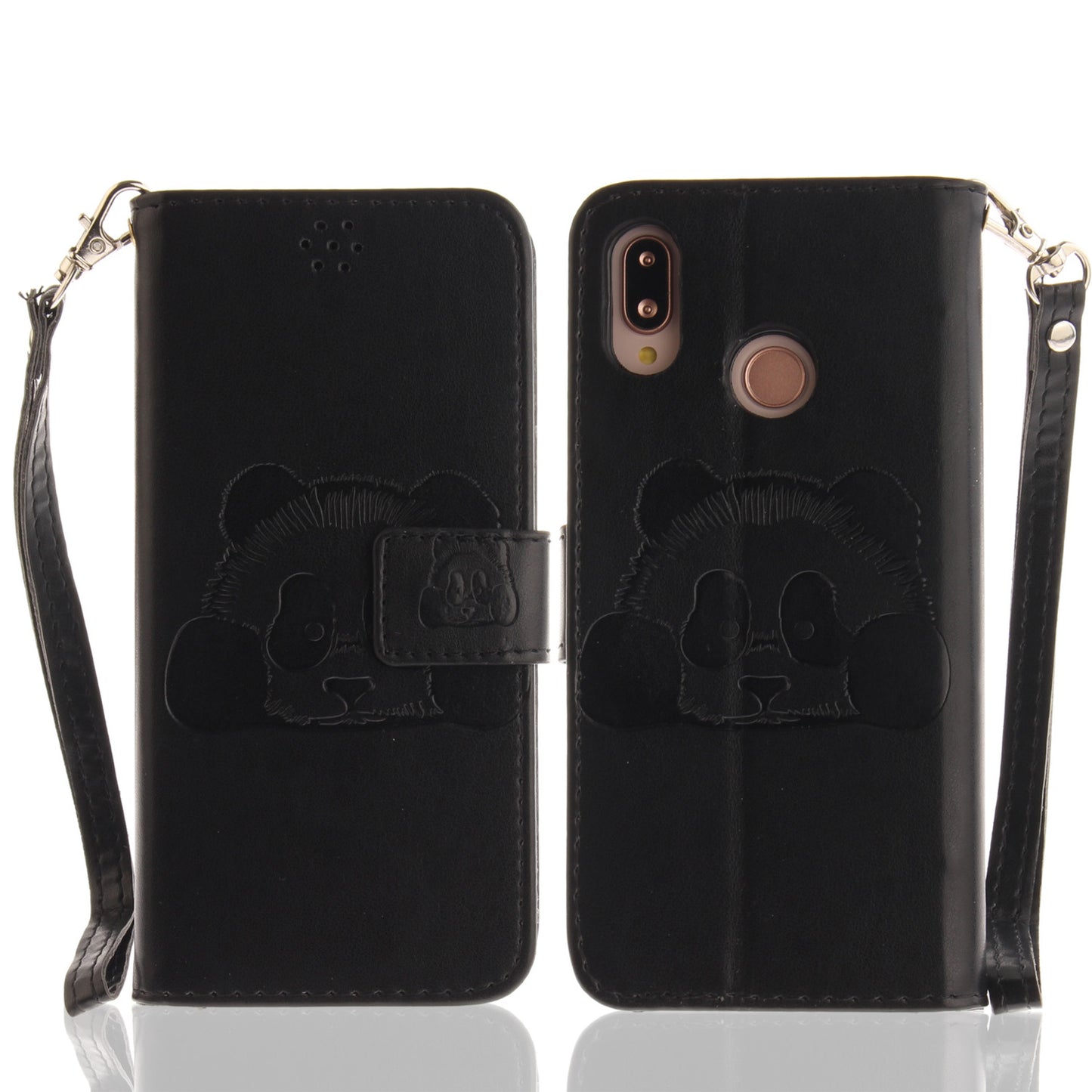 3D Embossing Panda Design For Huawei P20 Lite PU Leather Wallet Flip Cover Stand Card Slot Soft With Strap