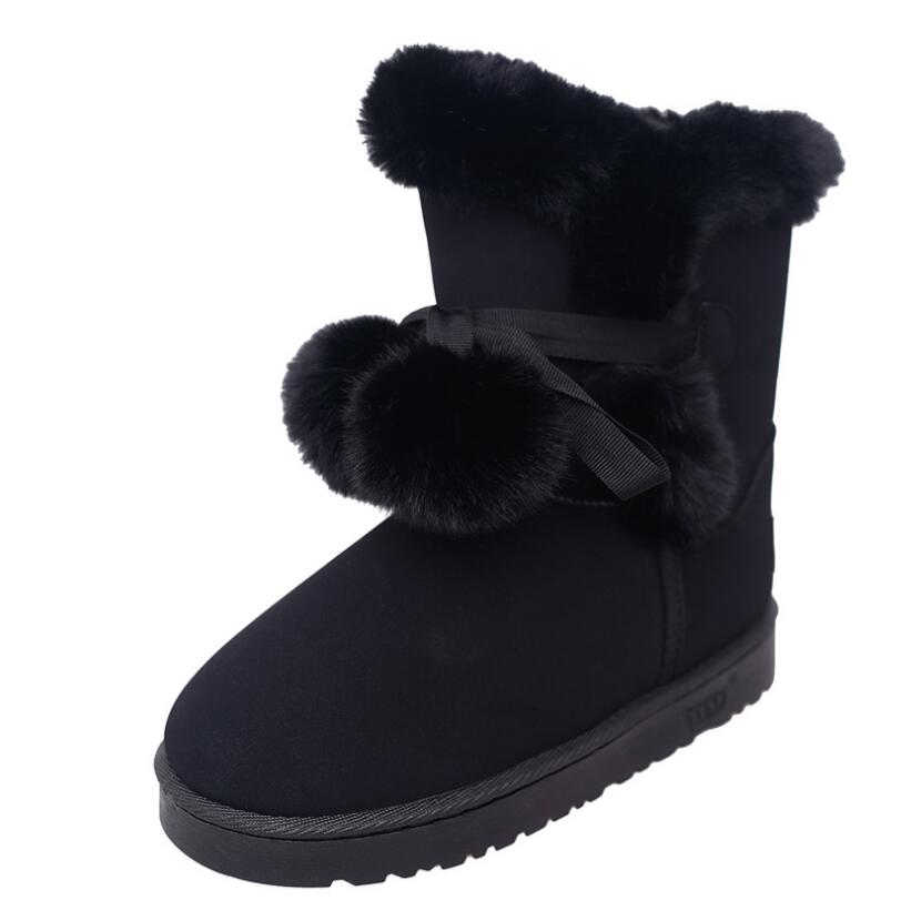 2018 winter new snow boots hair ball winter cotton shoes thickening warm lace women's boots