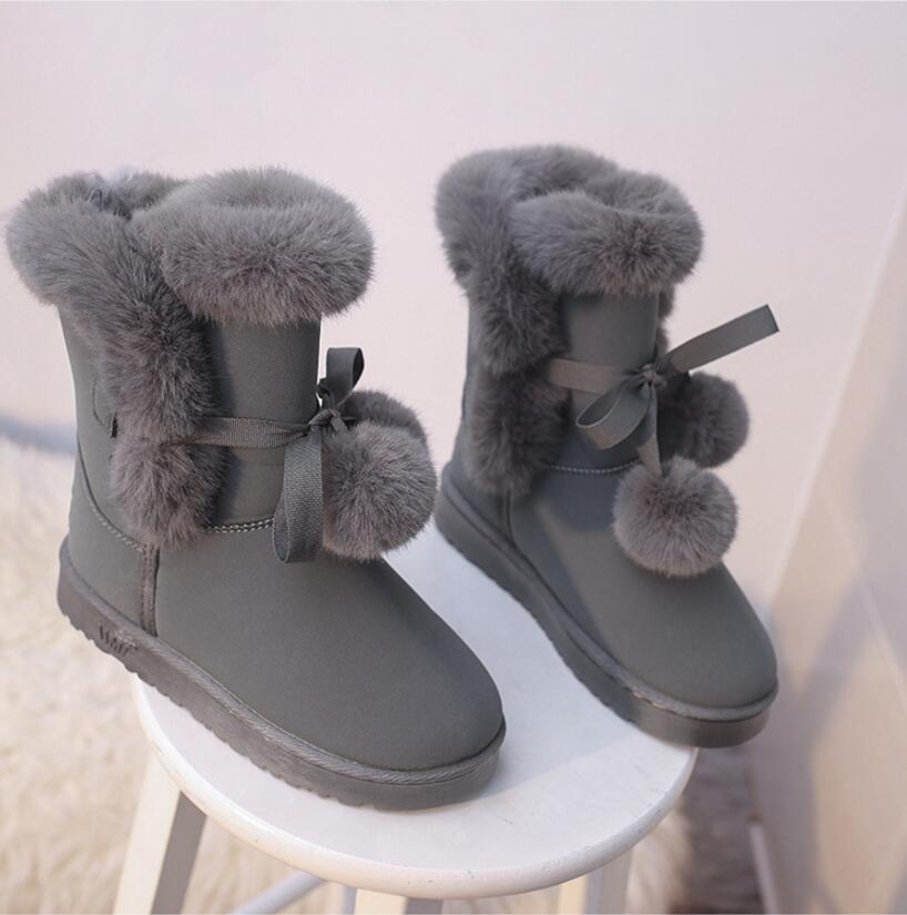 2018 winter new snow boots hair ball winter cotton shoes thickening warm lace women's boots