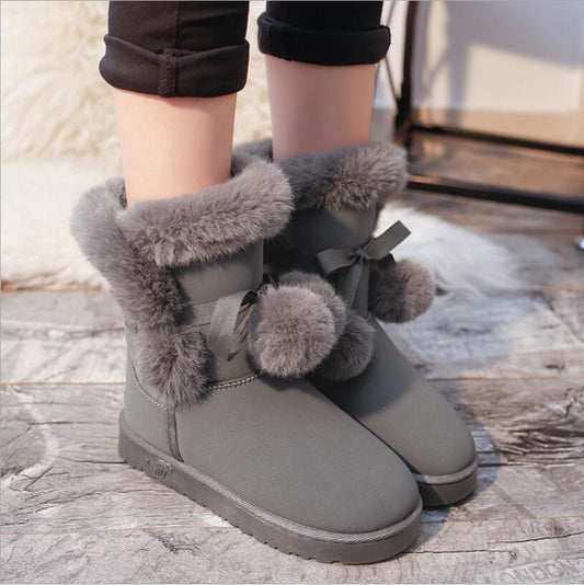 2018 winter new snow boots hair ball winter cotton shoes thickening warm lace women's boots