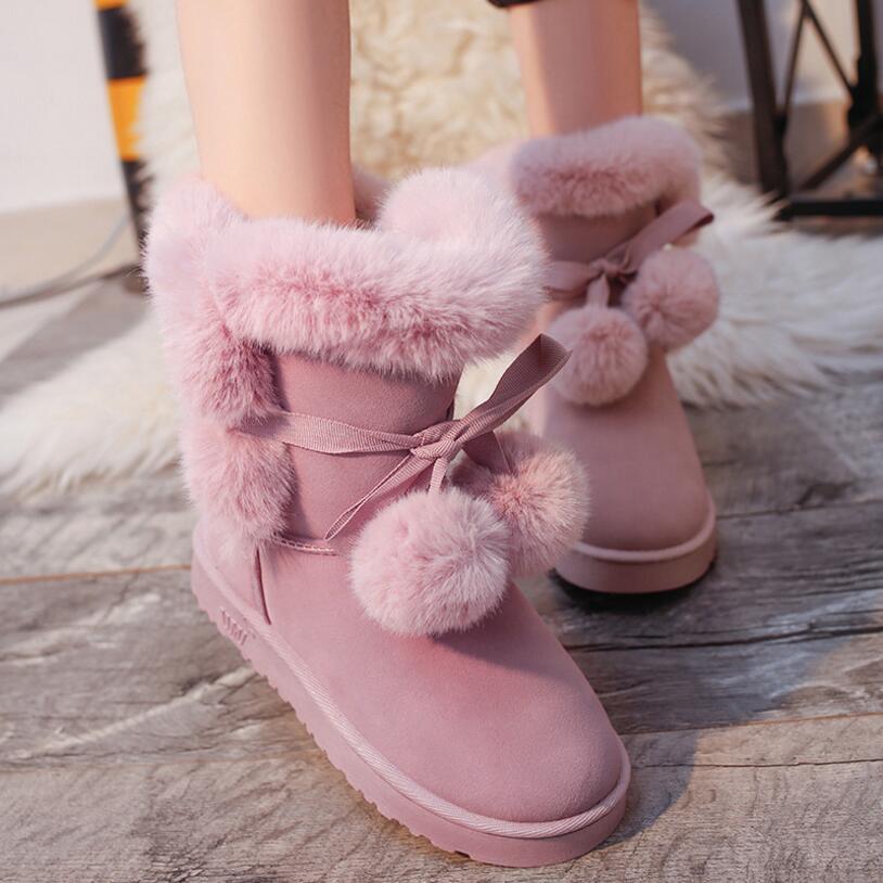 2018 winter new snow boots hair ball winter cotton shoes thickening warm lace women's boots