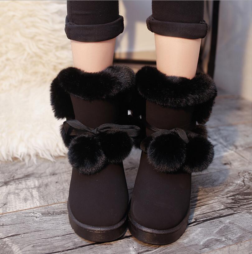 2018 winter new snow boots hair ball winter cotton shoes thickening warm lace women's boots
