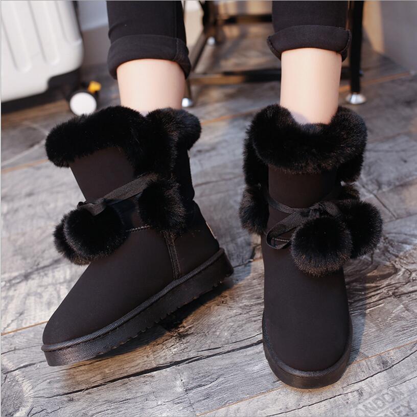 2018 winter new snow boots hair ball winter cotton shoes thickening warm lace women's boots