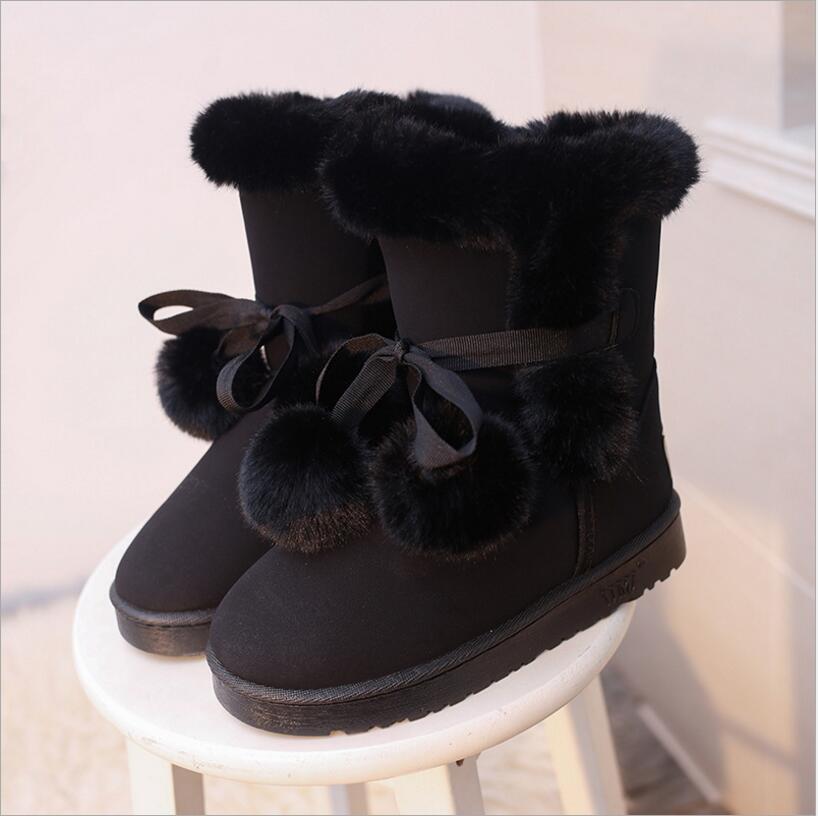 2018 winter new snow boots hair ball winter cotton shoes thickening warm lace women's boots