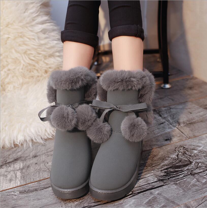 2018 winter new snow boots hair ball winter cotton shoes thickening warm lace women's boots
