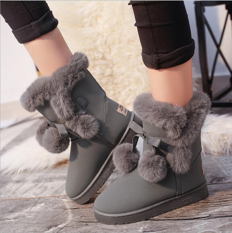 2018 winter new snow boots hair ball winter cotton shoes thickening warm lace women's boots