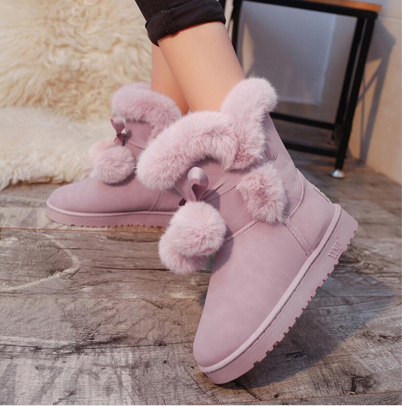 2018 winter new snow boots hair ball winter cotton shoes thickening warm lace women's boots