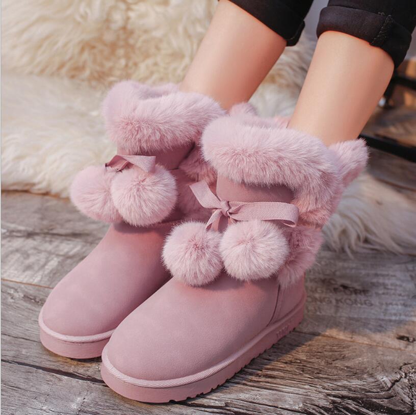 2018 winter new snow boots hair ball winter cotton shoes thickening warm lace women's boots