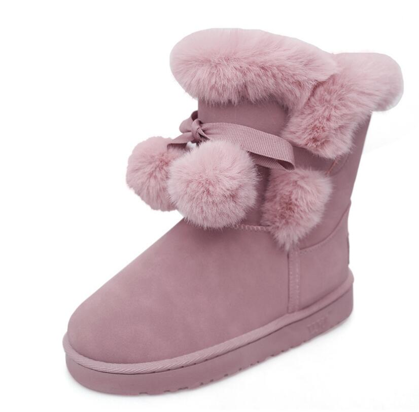 2018 winter new snow boots hair ball winter cotton shoes thickening warm lace women's boots