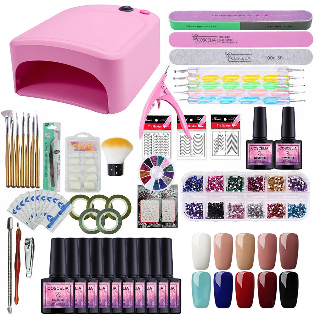 36W LED Nail Lamp 8ML Nail Polish Kit 10 Color Semi Permanent Soak Off Gel  Nail Manicure Set