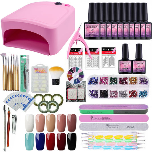 36W LED Nail Lamp 8ML Nail Polish Kit 10 Color Semi Permanent Soak Off Gel  Nail Manicure Set