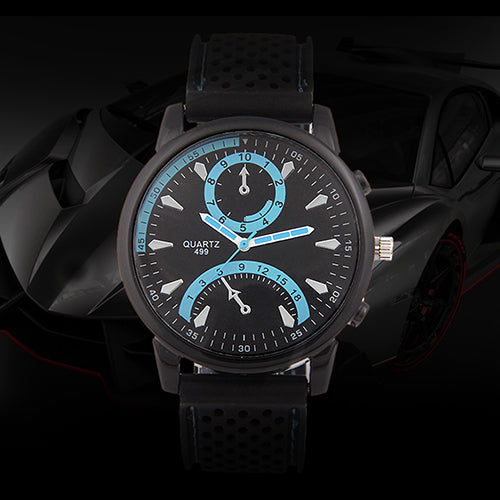 Men's Fashion Black Silicone Band Metal Case Analog Quartz Sports Wrist Watch