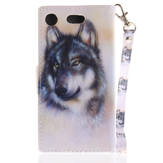 For Sony Xperia XZ1 Compact Pattern Printed Flip Magnetic Wallet Card Slot Soft Protective Cover With Hand Strap