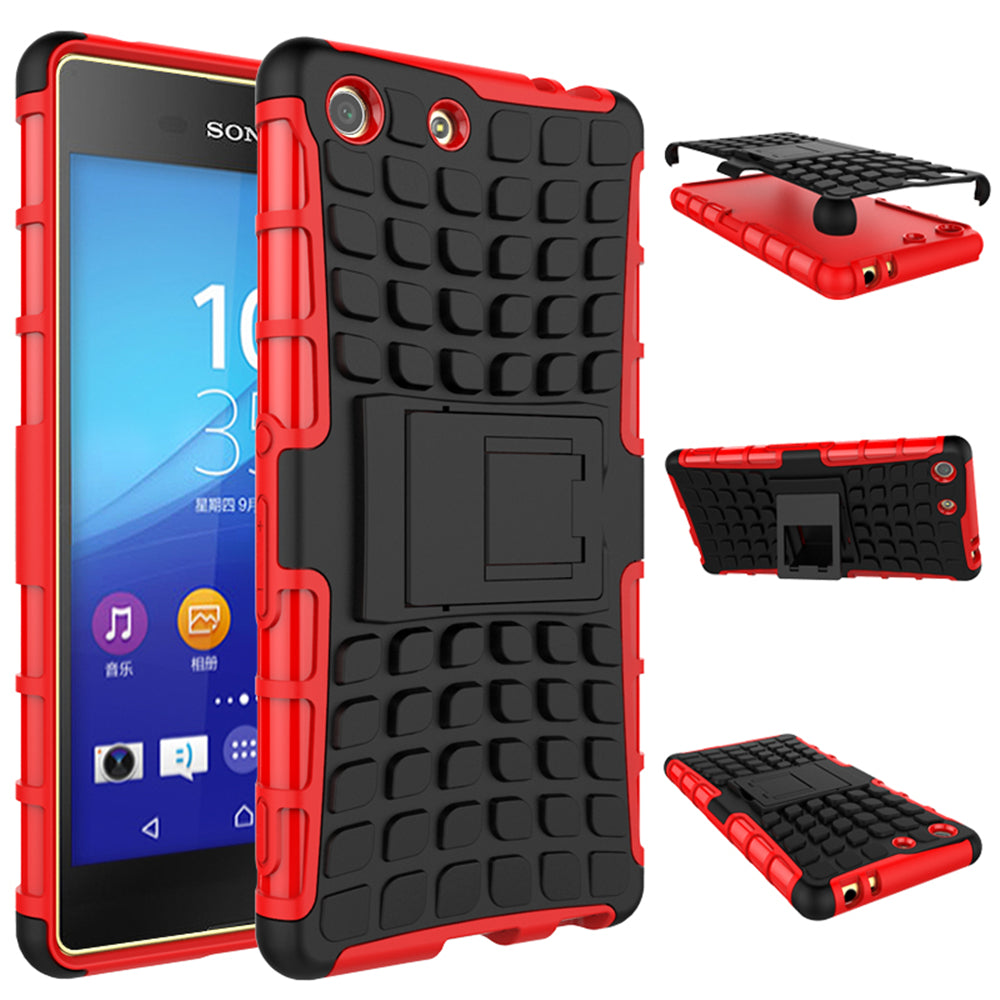 Heavy Duty Dual Layer Shockproof Silicone Phone Protective Case TPU Hybrid Kickstand Cover  for Sony M5