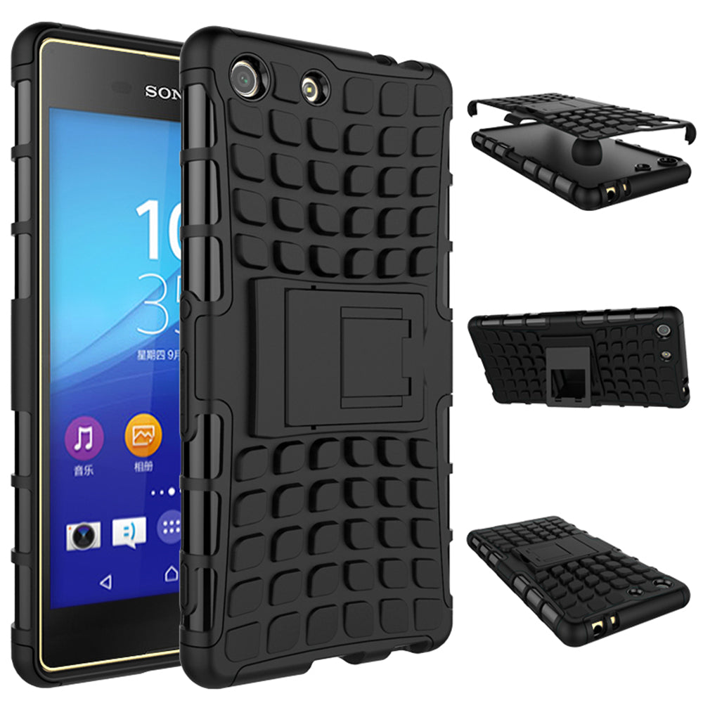 Heavy Duty Dual Layer Shockproof Silicone Phone Protective Case TPU Hybrid Kickstand Cover  for Sony M5