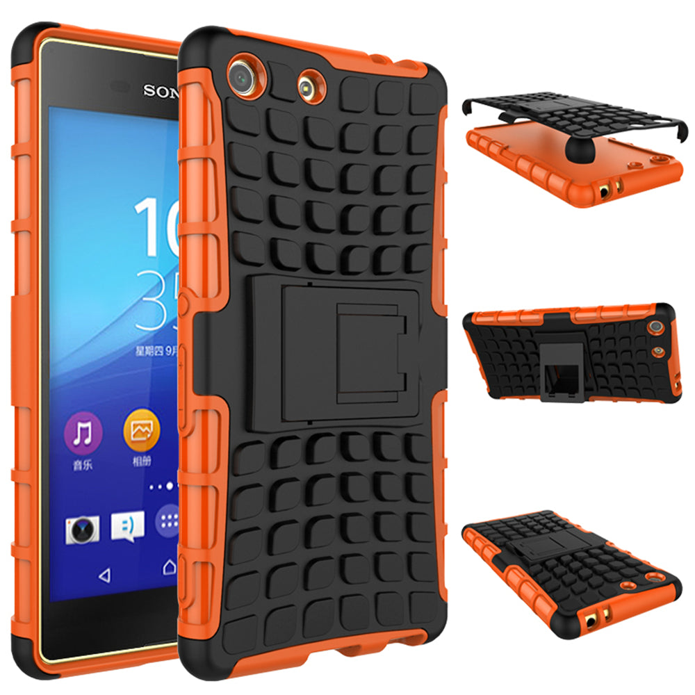 Heavy Duty Dual Layer Shockproof Silicone Phone Protective Case TPU Hybrid Kickstand Cover  for Sony M5
