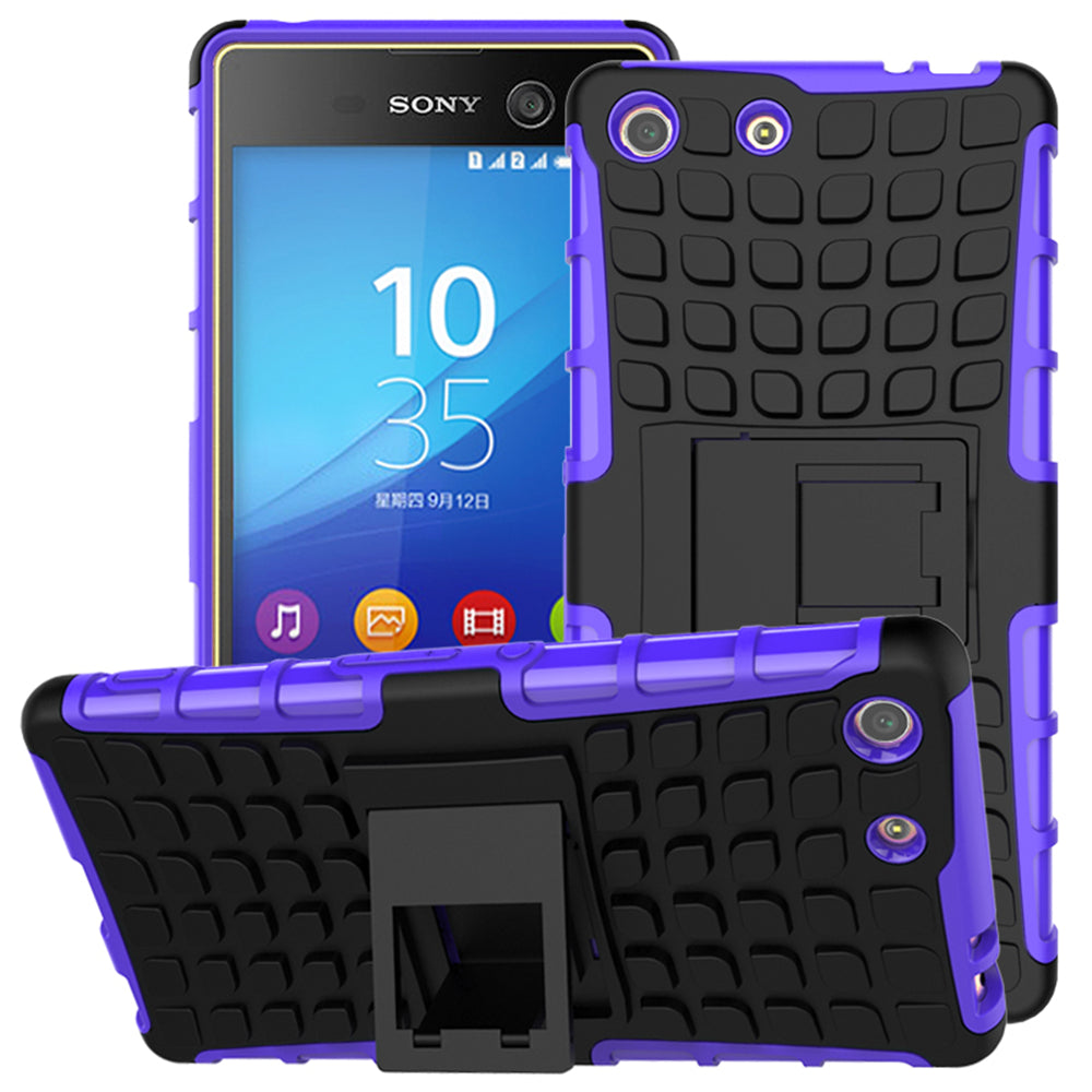 Heavy Duty Dual Layer Shockproof Silicone Phone Protective Case TPU Hybrid Kickstand Cover  for Sony M5