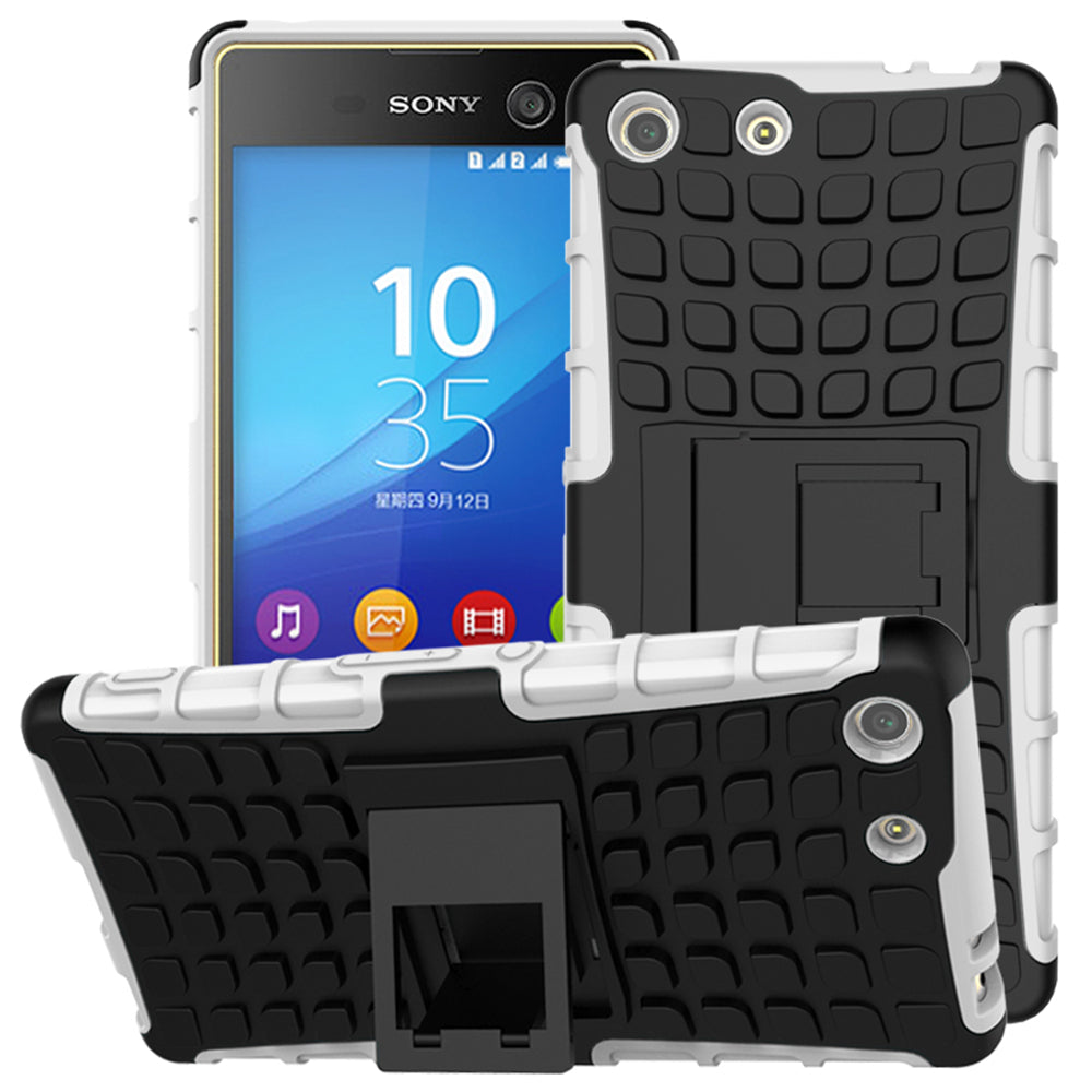Heavy Duty Dual Layer Shockproof Silicone Phone Protective Case TPU Hybrid Kickstand Cover  for Sony M5
