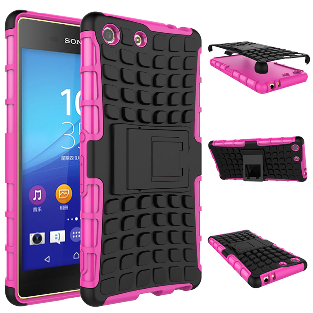 Heavy Duty Dual Layer Shockproof Silicone Phone Protective Case TPU Hybrid Kickstand Cover  for Sony M5