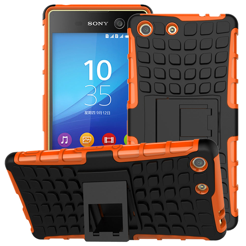 Heavy Duty Dual Layer Shockproof Silicone Phone Protective Case TPU Hybrid Kickstand Cover  for Sony M5