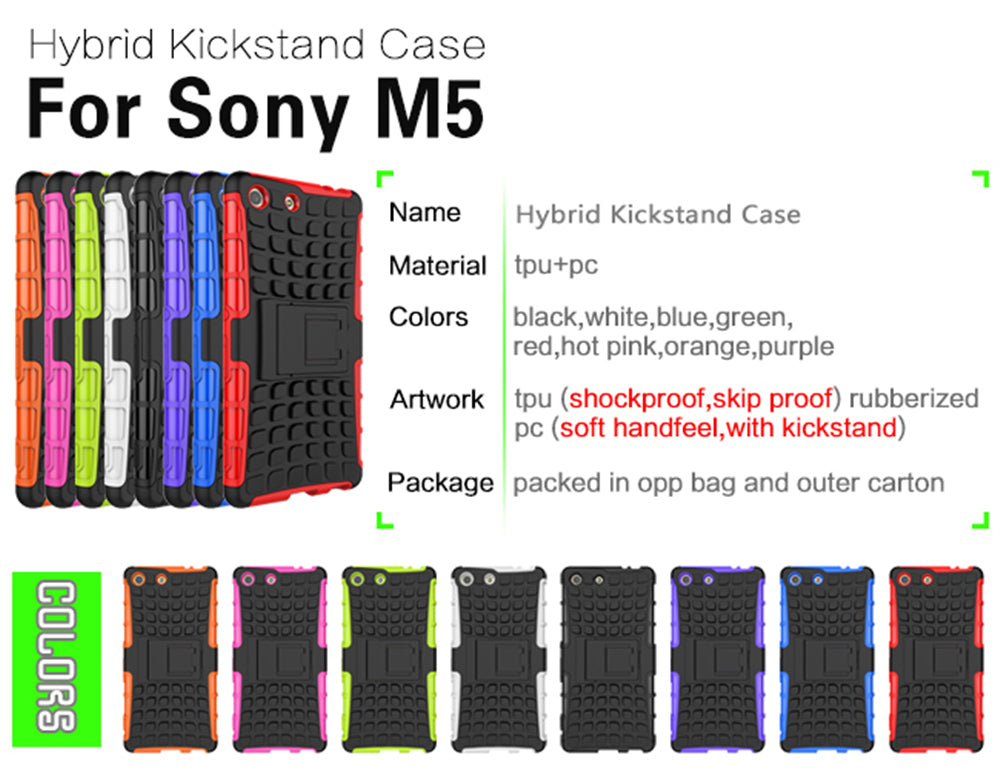 Heavy Duty Dual Layer Shockproof Silicone Phone Protective Case TPU Hybrid Kickstand Cover  for Sony M5