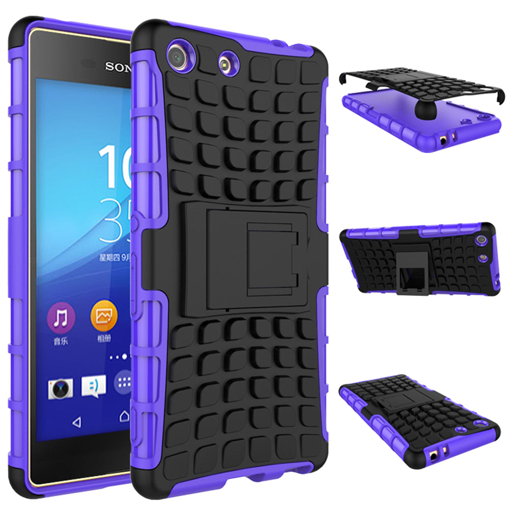 Heavy Duty Dual Layer Shockproof Silicone Phone Protective Case TPU Hybrid Kickstand Cover  for Sony M5