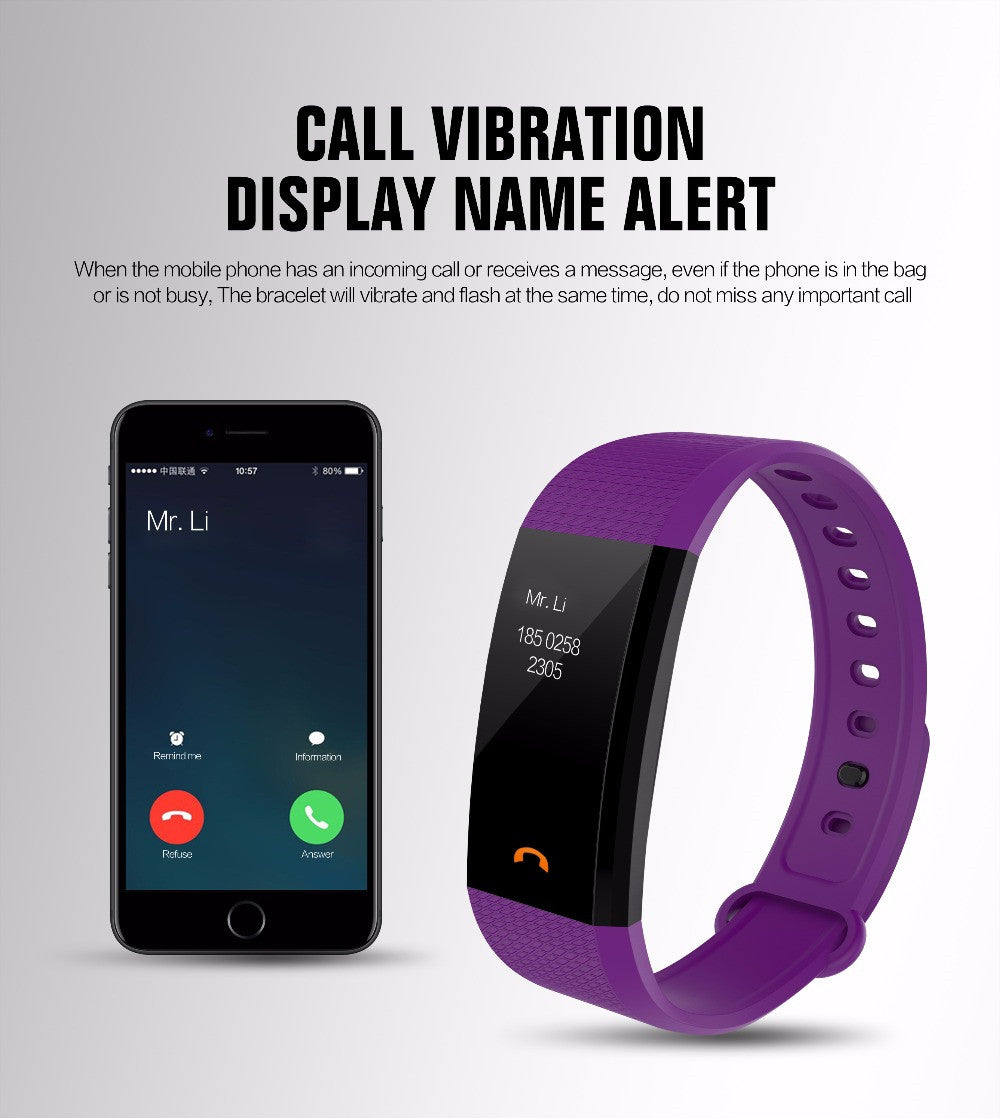 IP68 Waterproof Smart Bracelet Sport Heart Blood Pressure Monitor Fitness Calorie Sleep Tracker Call/SMS Reminder