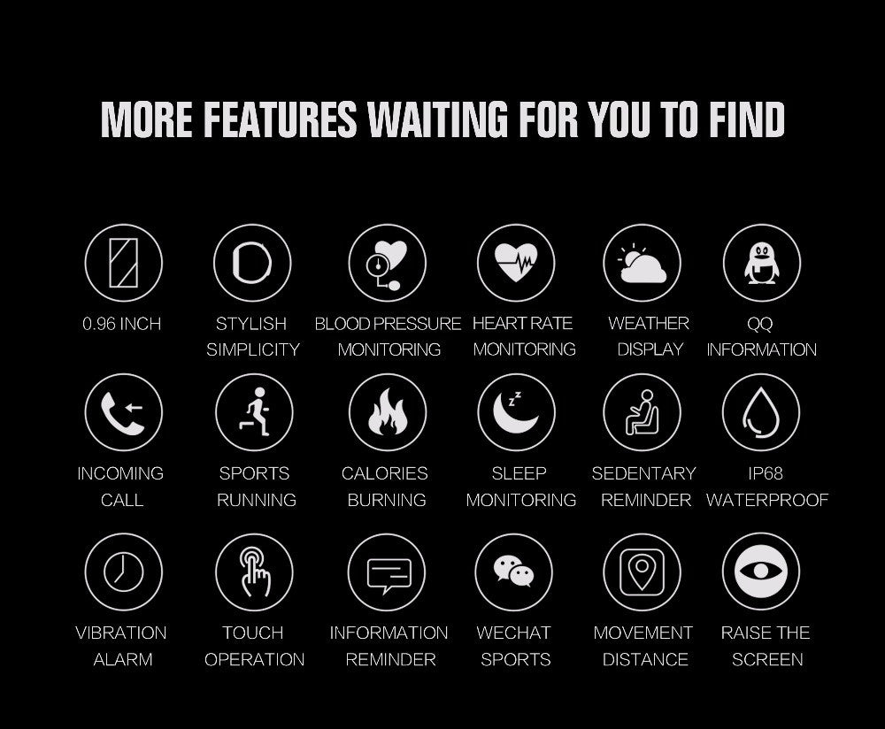 IP68 Waterproof Smart Bracelet Sport Heart Blood Pressure Monitor Fitness Calorie Sleep Tracker Call/SMS Reminder