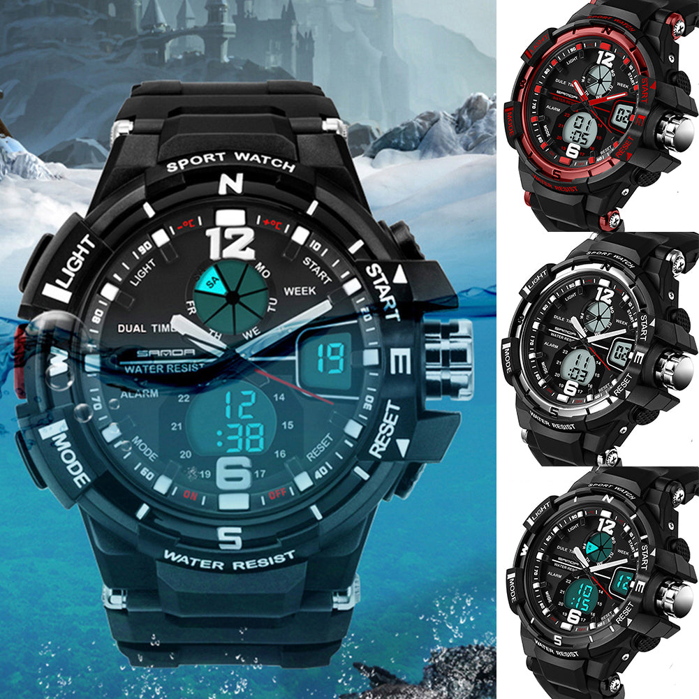 Waterproof Silicone Band LED Luminescent Alarm Sports Electronic Men Wrist Watch