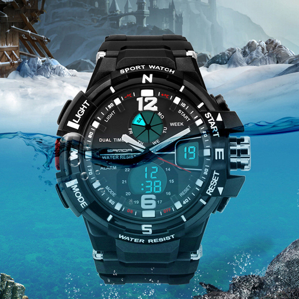 Waterproof Silicone Band LED Luminescent Alarm Sports Electronic Men Wrist Watch