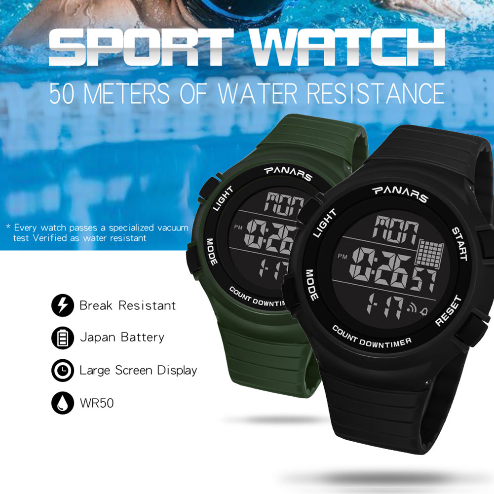 Outdoor Sports Waterproof Backlight Round Dial Alarm Men Digital Wrist Watch